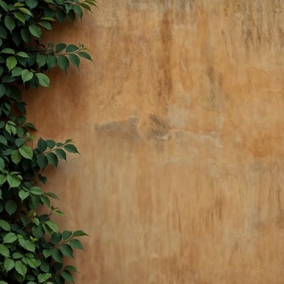 Green ivy climbing beige textured wall