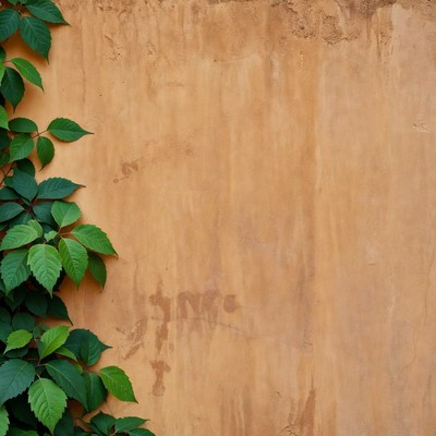 Green ivy climbing beige textured wall