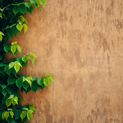 Green Ivy Climbing Textured Beige Wall