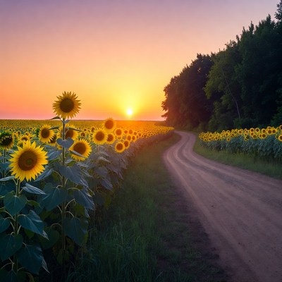 Sunflower Field at Sunset