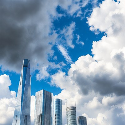 Skyscrapers Against Blue Cloudy Sky