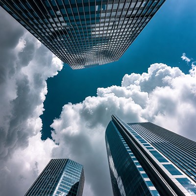 Skyscrapers Towering Against Blue Sky