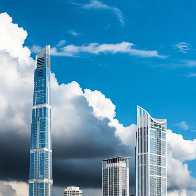 Skyscrapers Against Blue Cloudy Sky
