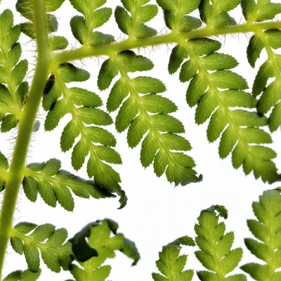 Green Fern Leaves on White Background