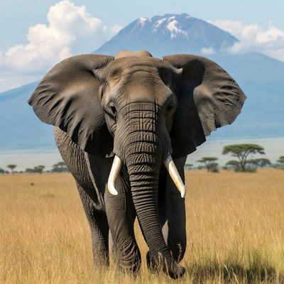Elephant with Mount Kilimanjaro