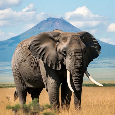 Elephant with Mount Kilimanjaro