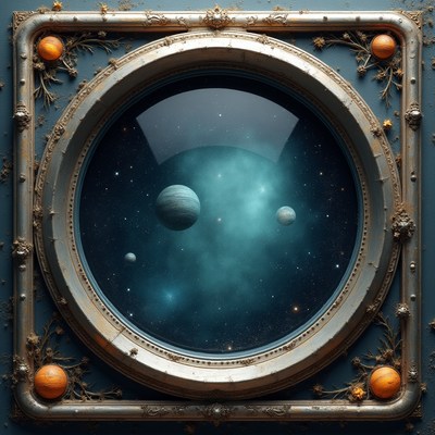Ornate Porthole Window with Cosmic View