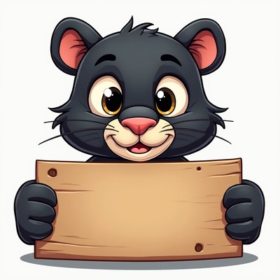 Cartoon Black Panther Holding Blank Sign