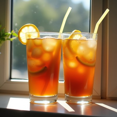 Two Iced Tea Glasses with Lemon