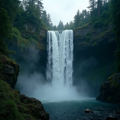 Majestic Waterfall in Dense Forest