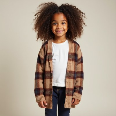 Smiling African-American girl in plaid cardigan