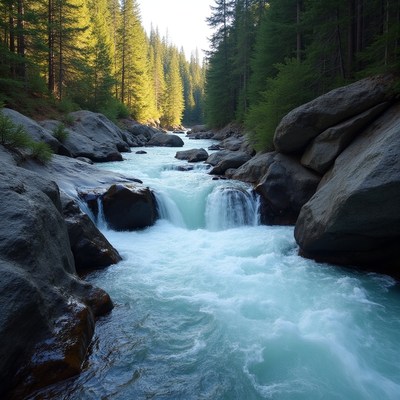 Forest River Flowing Over Rocks