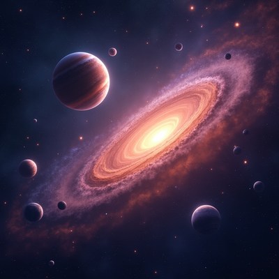 Vibrant Spiral Galaxy with Planets