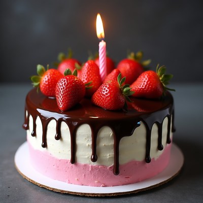 Strawberry Birthday Cake with Candle