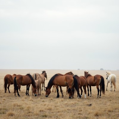 Herd of horses grazing in field
