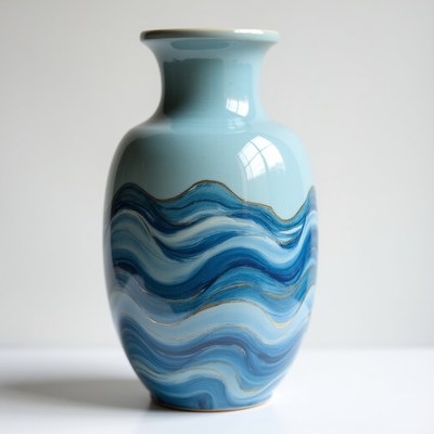 Blue Ceramic Vase with Wave Design
