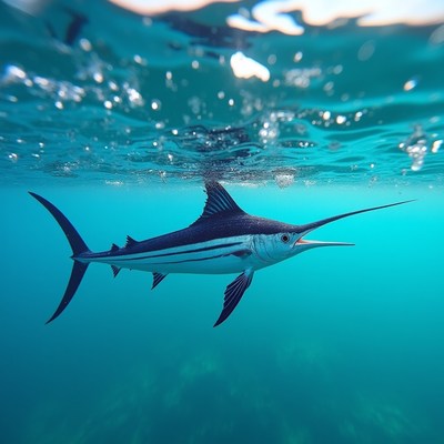 Blue Marlin Swimming Underwater