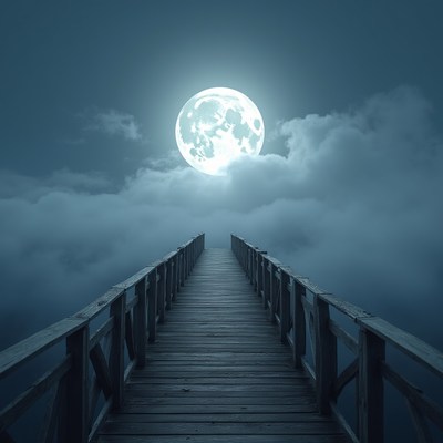 Wooden Pier into Moonlit Clouds
