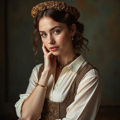 Woman in vintage dress with flower crown