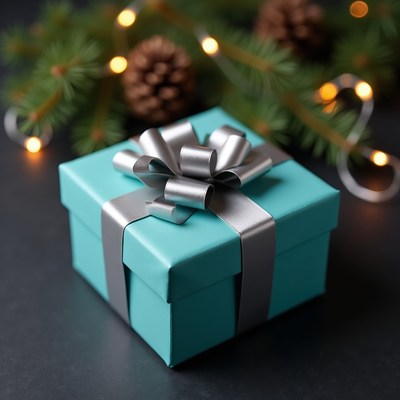 Turquoise Gift Box with Pine Cones