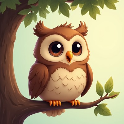 Cute Owl Perched on Tree Branch