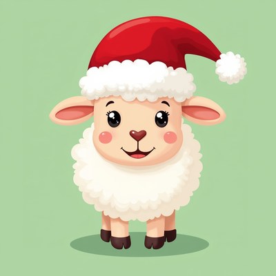 Cute Lamb Wearing Santa Hat