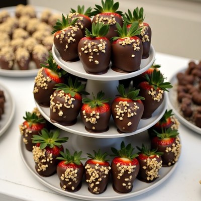 Chocolate Covered Strawberries on Tiered Stand