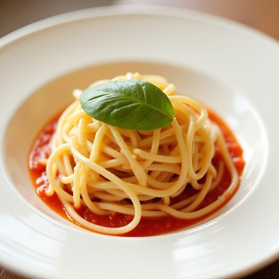 Spaghetti with Tomato Sauce and Basil