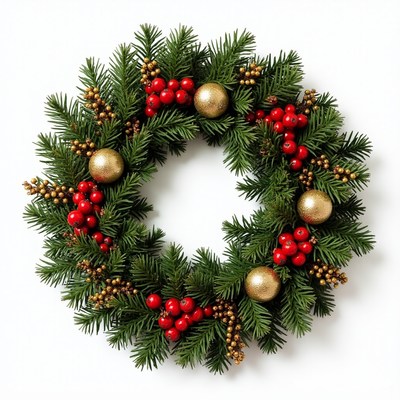 Christmas Wreath with Pine Berries Gold Balls