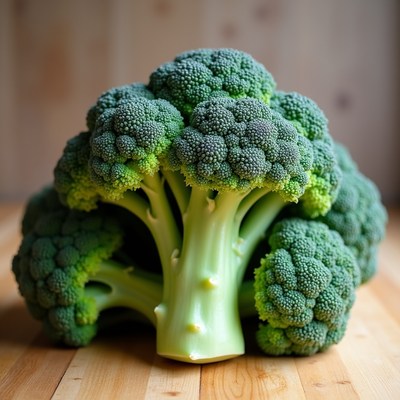 Fresh broccoli on wooden surface
