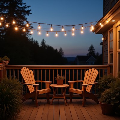 Cozy Wooden Chairs on Twilight Deck