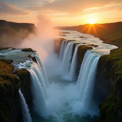 Sunset over Waterfall in Green Canyon
