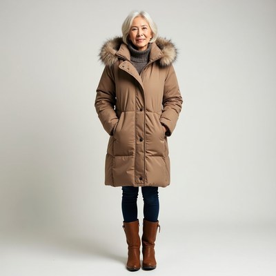Elderly woman in fur hooded coat