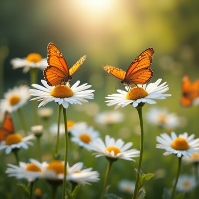 Monarch Butterflies on Daisies
