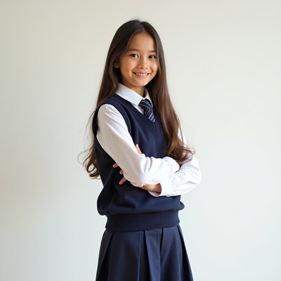 Asian girl in school uniform smiling