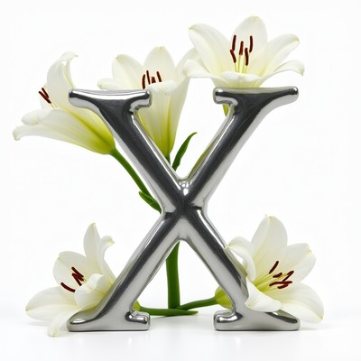 Lilies Surrounding Metallic X Letter