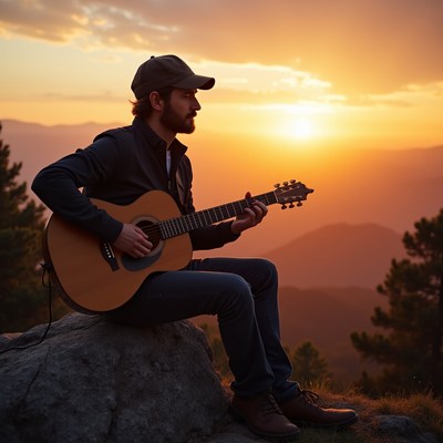 Man playing guitar at sunset