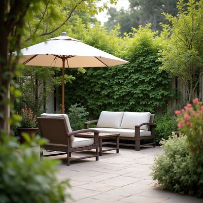 Cozy Outdoor Patio with Sofa and Umbrella