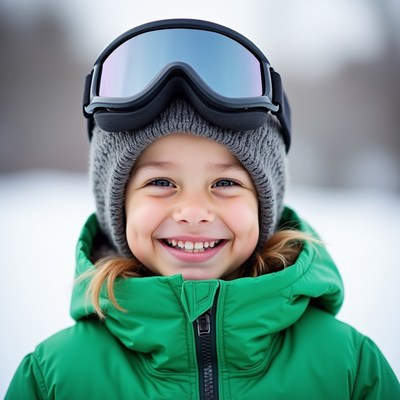 Smiling girl in ski goggles and winter gear