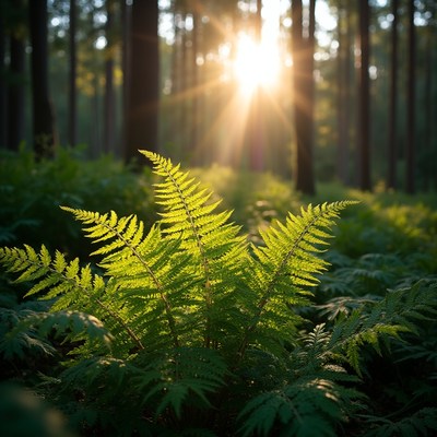 Fern in Sunlit Forest