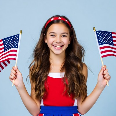 Girl holding American flags
