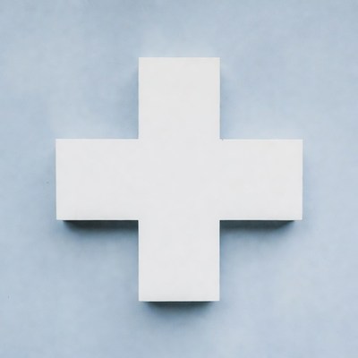 White cross on blue background