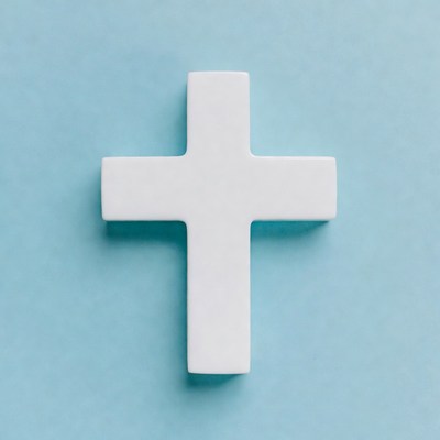 White Cross on Blue Background