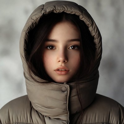 Girl in hooded parka jacket