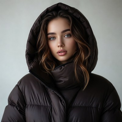 Woman in brown hooded jacket