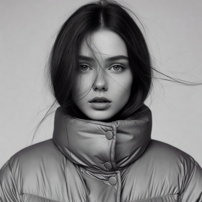 Woman in Shiny Puffer Jacket Portrait