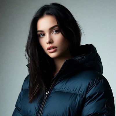 Woman in navy puffer jacket