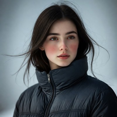 Young woman in black puffer jacket