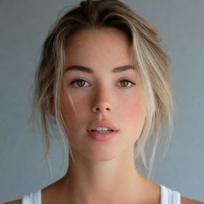 Blonde woman with tousled hair