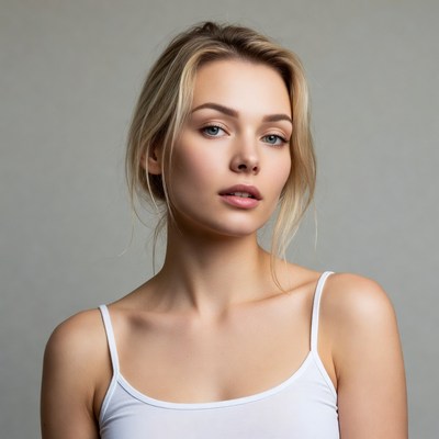 Blonde woman in white tank top